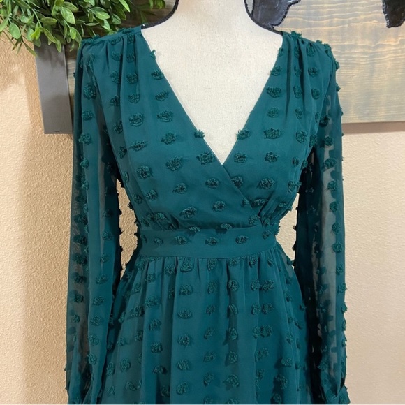 NWOT Lulus Always on Repeat Emerald Green Clip Dot Long Sleeve Mini Dress - Picture 8 of 12